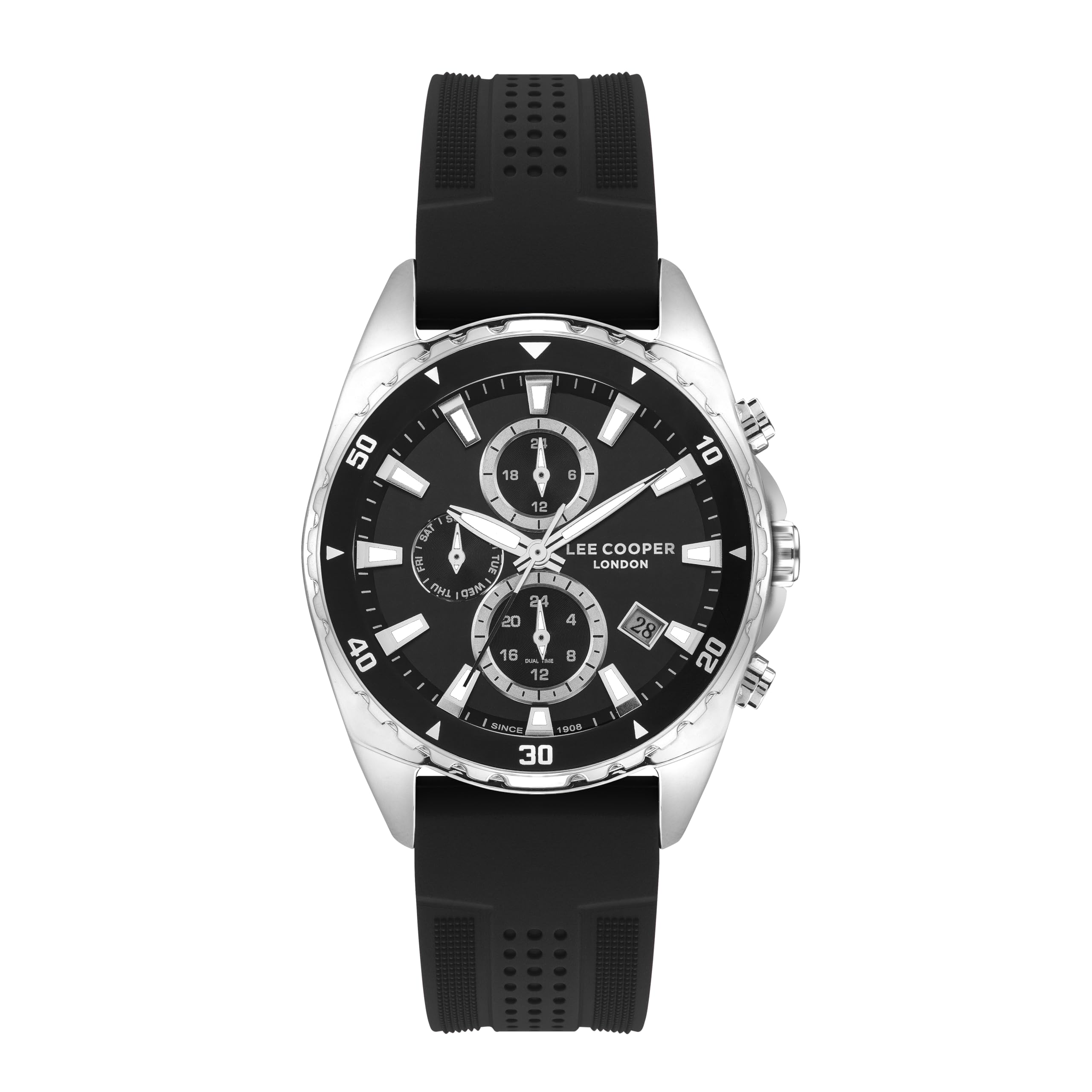 LEE COOPER Orologio Da Uomo Multifunzione - Quadrante Nero, Cassa In Acciaio 43mm, Movimento Al Quarzo, LC07465.351