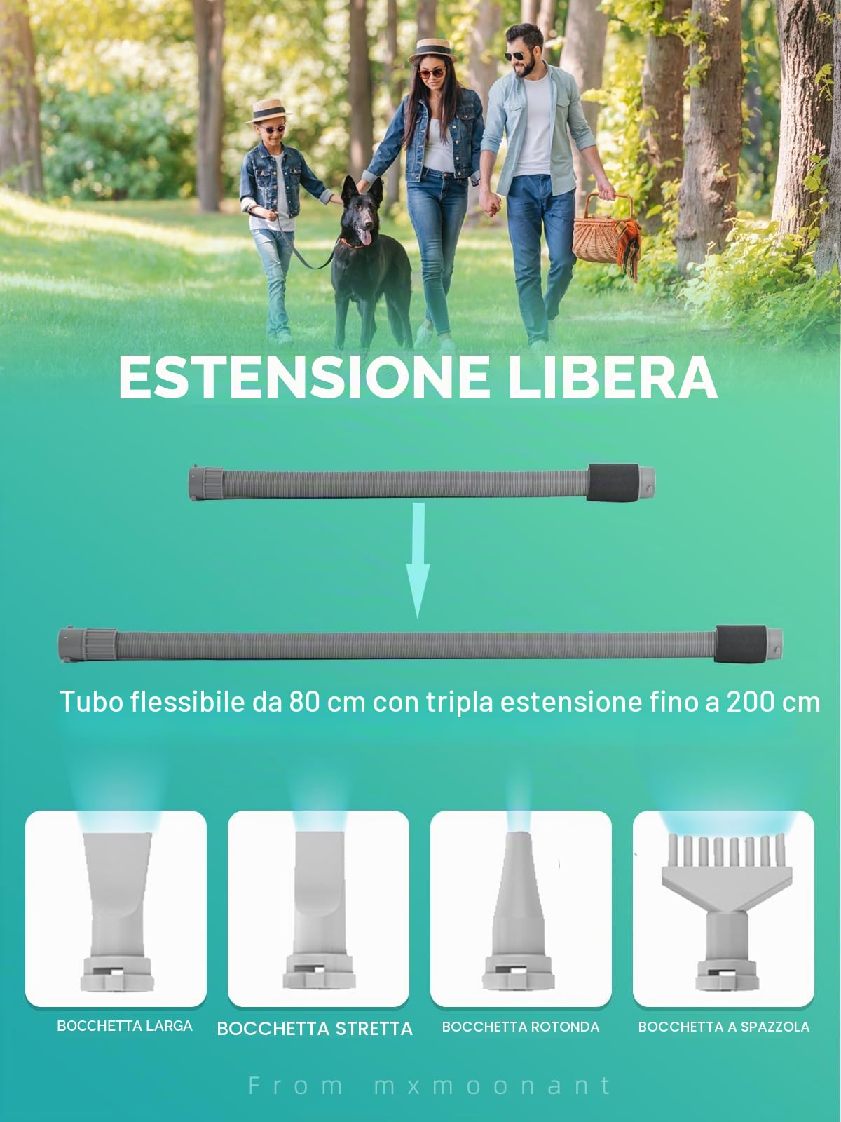 Mxmoonant Soffiatore per Cani, 2800 W, con controllo intelligente della temperatura Negative Ionen, con 4 tipi di ugelli e una spazzola grande