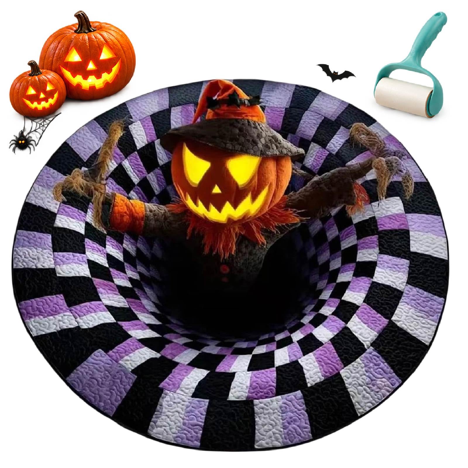 3D Halloween Rug, Optical Illusion Scary Depth Floor Mat Round，F-100cm