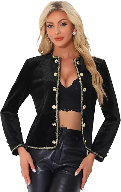 Women's Velvet Jacket Without Collar Open Front Business Short Blazer Elegant - Kavaj utan krage dam