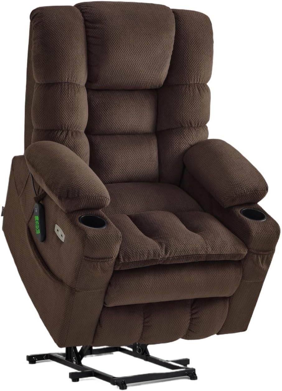 Infinite Position Triple Motor Power Lift Chair with Power Headrest and Lumbar Heat Therapy Extended Footrest Electric Stand Up Recliner with USB Type-C Charging Ports Cup Holders