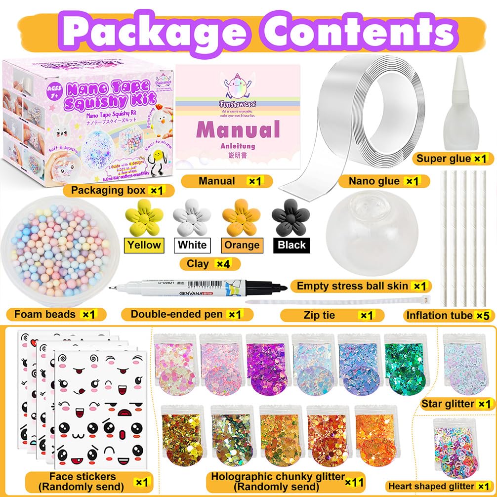FUNSHOWCASE Nano Tape Bubble Kit with Clay, Marker, 6-Design Guide Squishy Maker Set