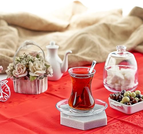 Miniatura 5 de El juego de té turco tradicional de 19 piezas Buybox incluye 6 tazas de té (4.5 onzas), 6 platillos, 6 cucharas de acero inoxidable y azucarero con