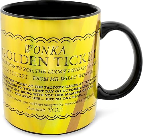 Miniatura 2 de Silver Buffalo Willy Wonka Golden Ticket Taza de cerámica  Taza de café grande para té, expreso, cacao  Capacidad para 20 onzas