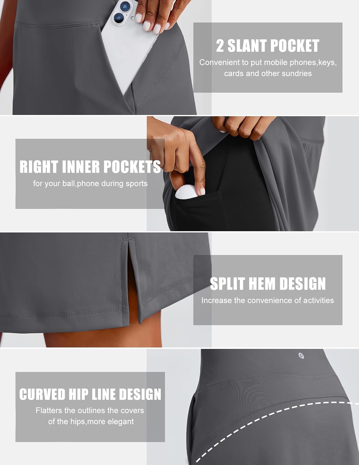 PINSPARK 20" Skorts for Woman Knee Length UPF 50+ Golf Skirts with 3 Pockets High Waisted Athletic Tennis Skort Casual Skirt - Image 4