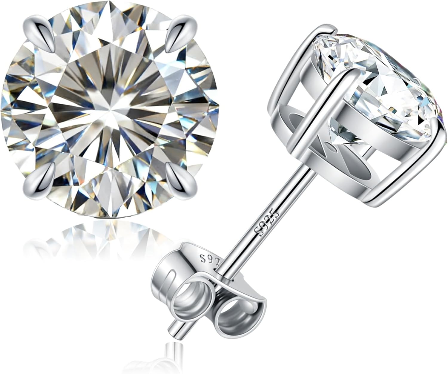 Moissanite Earrings for Men, 2/3 CT Lab Created D Color VVS1 Moissanite Stud Earrings for Men 925 Sterling Silver, Hypoallergenic Jewelry Gift