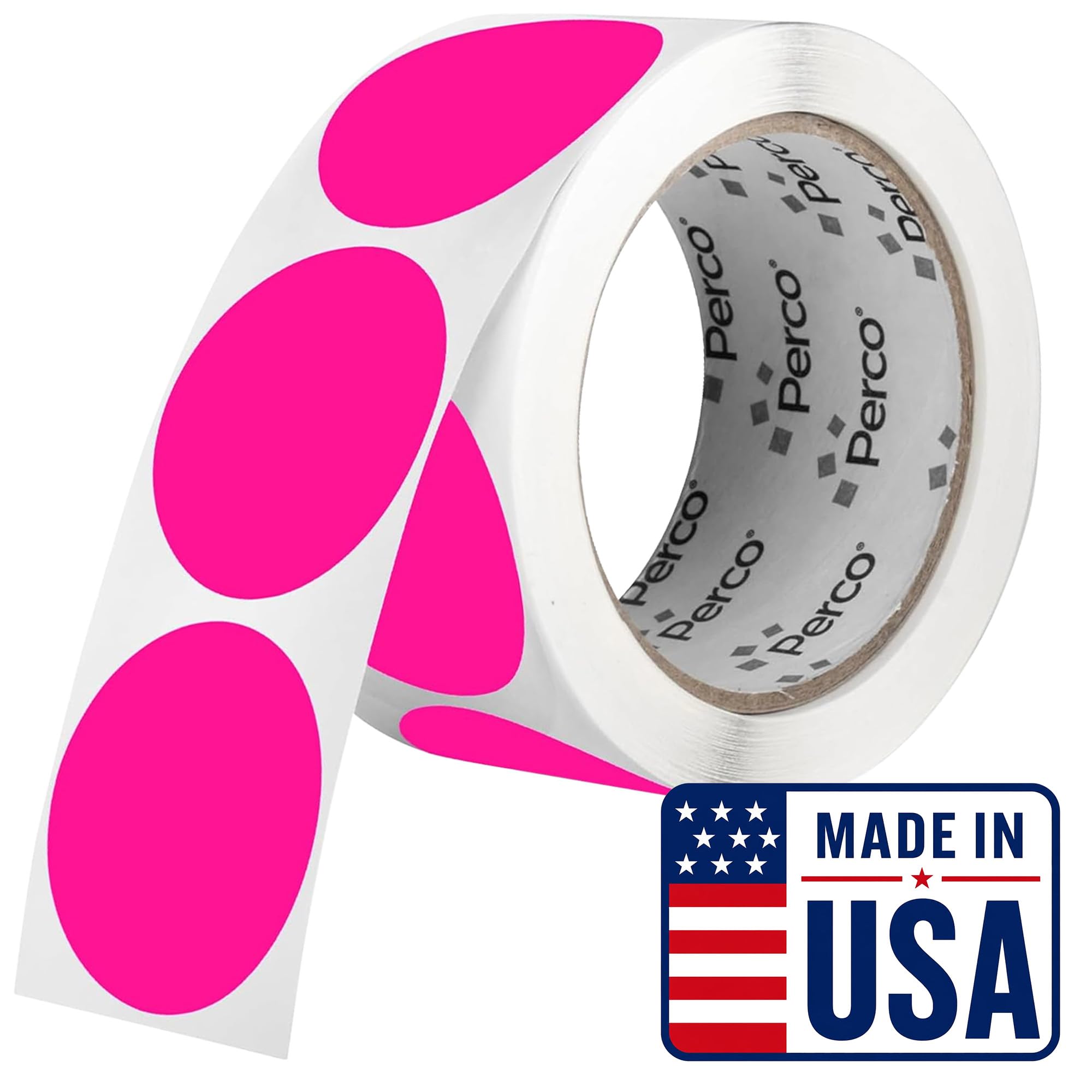 Perco Neon Pink Round Circle Dot Sticker 2-Inch Labels with Easy-Tear Perforation, 500 Stickers per Roll - Promo, Event &amp; Gift Packaging Labels, High Visibility, Strong Adhesive - Made in USA