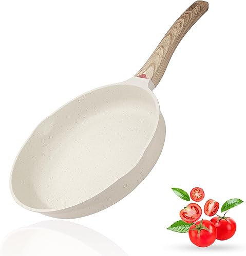 Vinchef Sartén antiadherente anti arañazos, sartén de 12.5 pulgadas, utensilios de cocina de aluminio fundido, compatible con inducción, color blanco