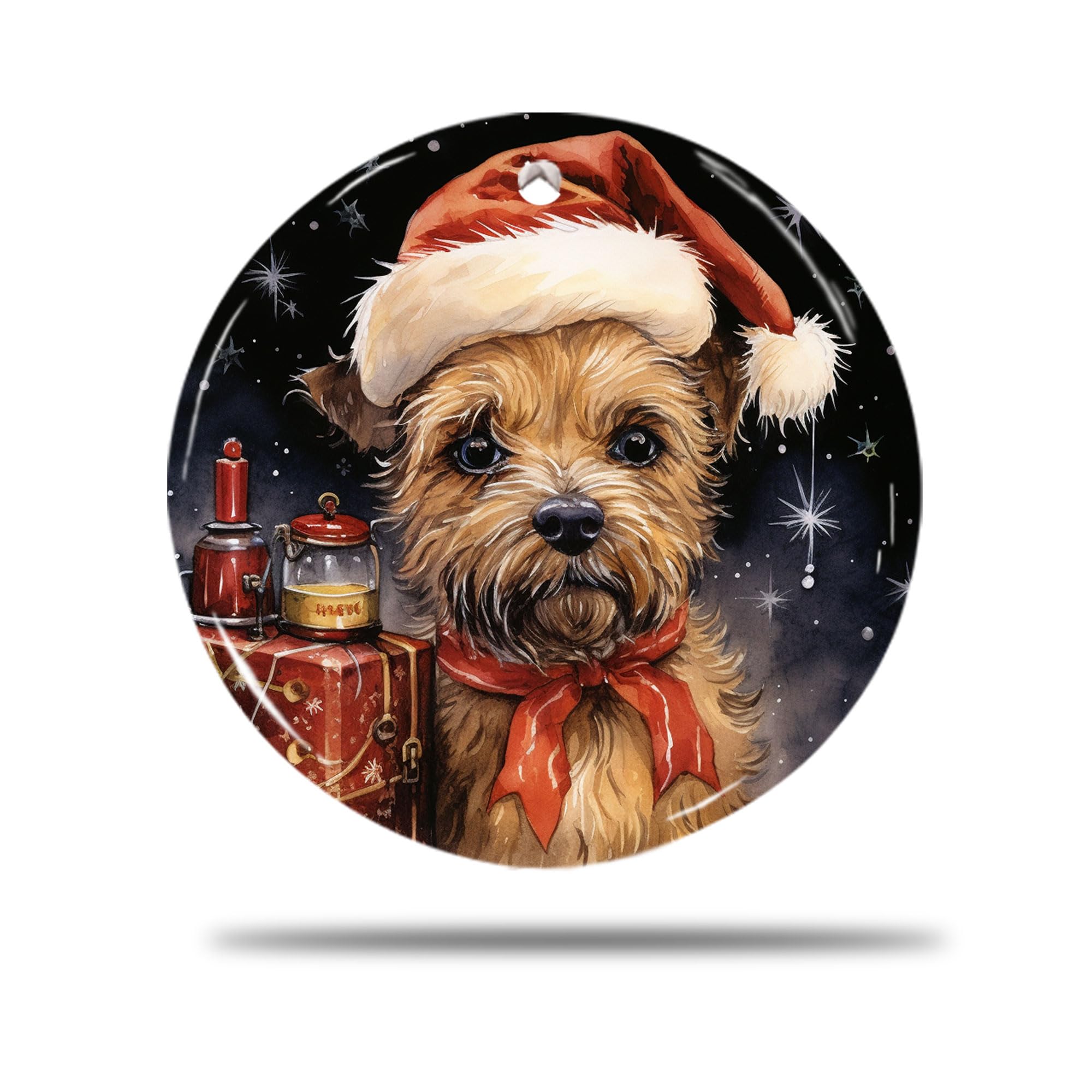 Zishenghuodianzishangwuyouxiangongsi Red, Green, Silver, Gold Ceramic Christmas Ornaments, 7.3Cm Border Terrier Dog Vector 3D Xmas Tree Hanging Ornaments Christmas Baubles Christmas Decorations Home
