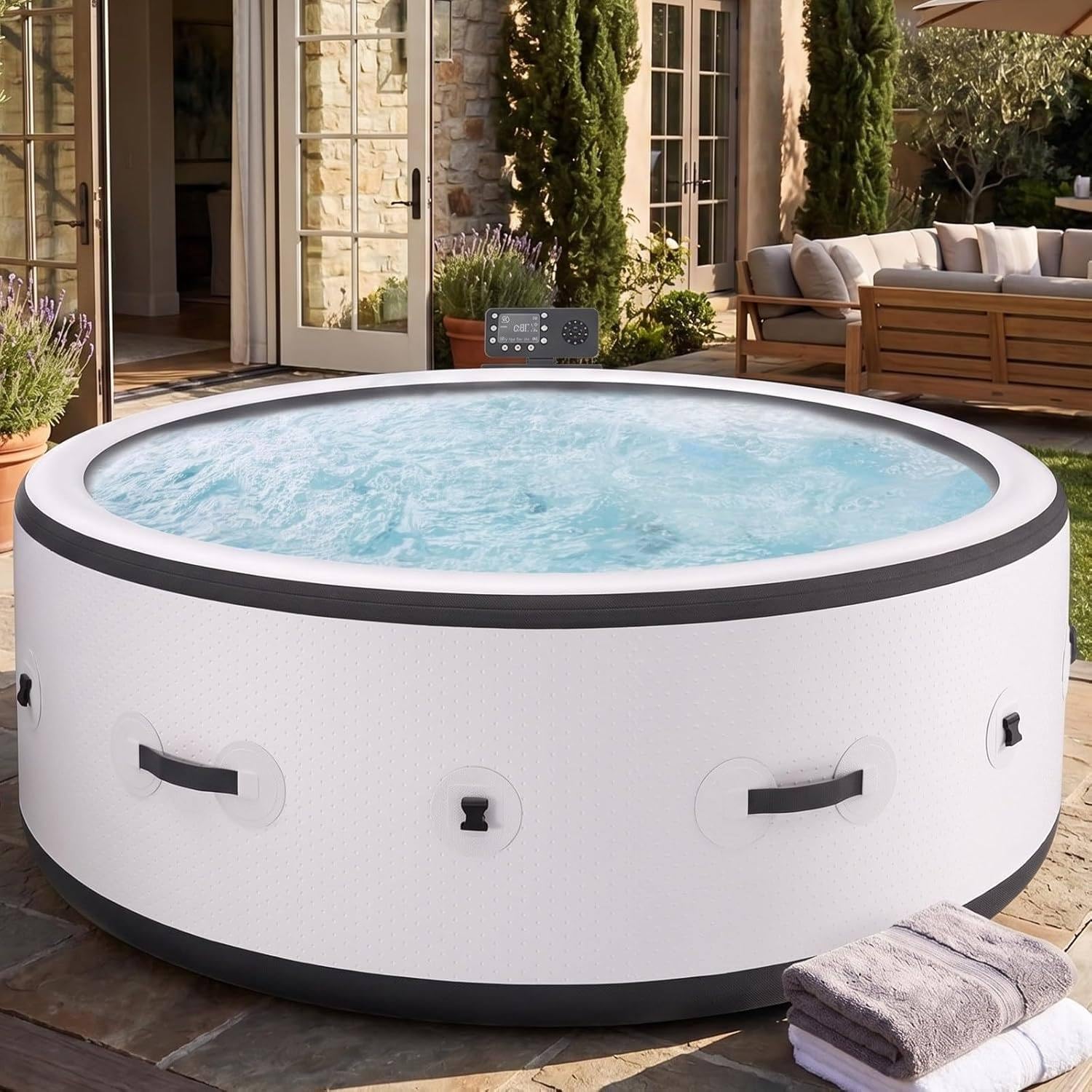 Spa Gonflable Chauffant 4–6 Places, 150 Jets et LED pour Jardin