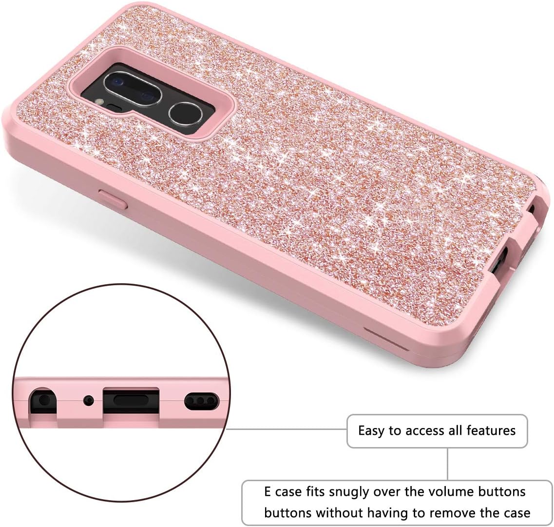 WeLoveCase for LG G7 Case, for LG G7 ThinQ Case Glitter Sparkle Design Three Layer Shockproof 3 in 1 Hybrid Heavy Duty Protective Cover Case for LG G7 Case (Rose Gold/Pink)