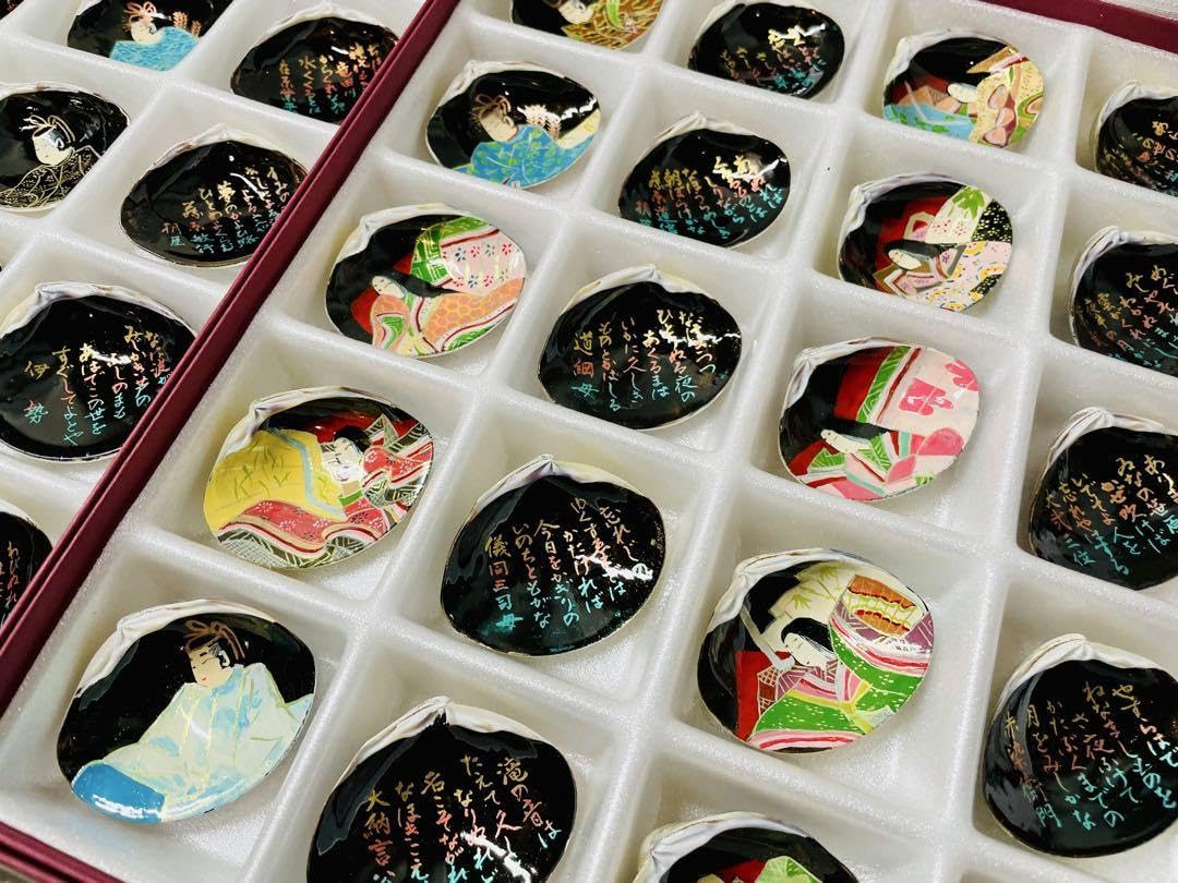 茶道具 貝合わせ 源氏絵 はまぐり 貝あわせ 百人一首（100組）　漆塗 Amazon.co.jp: 茶道具 貝合わせ 源氏絵 はまぐり 貝あわせ 百人一首