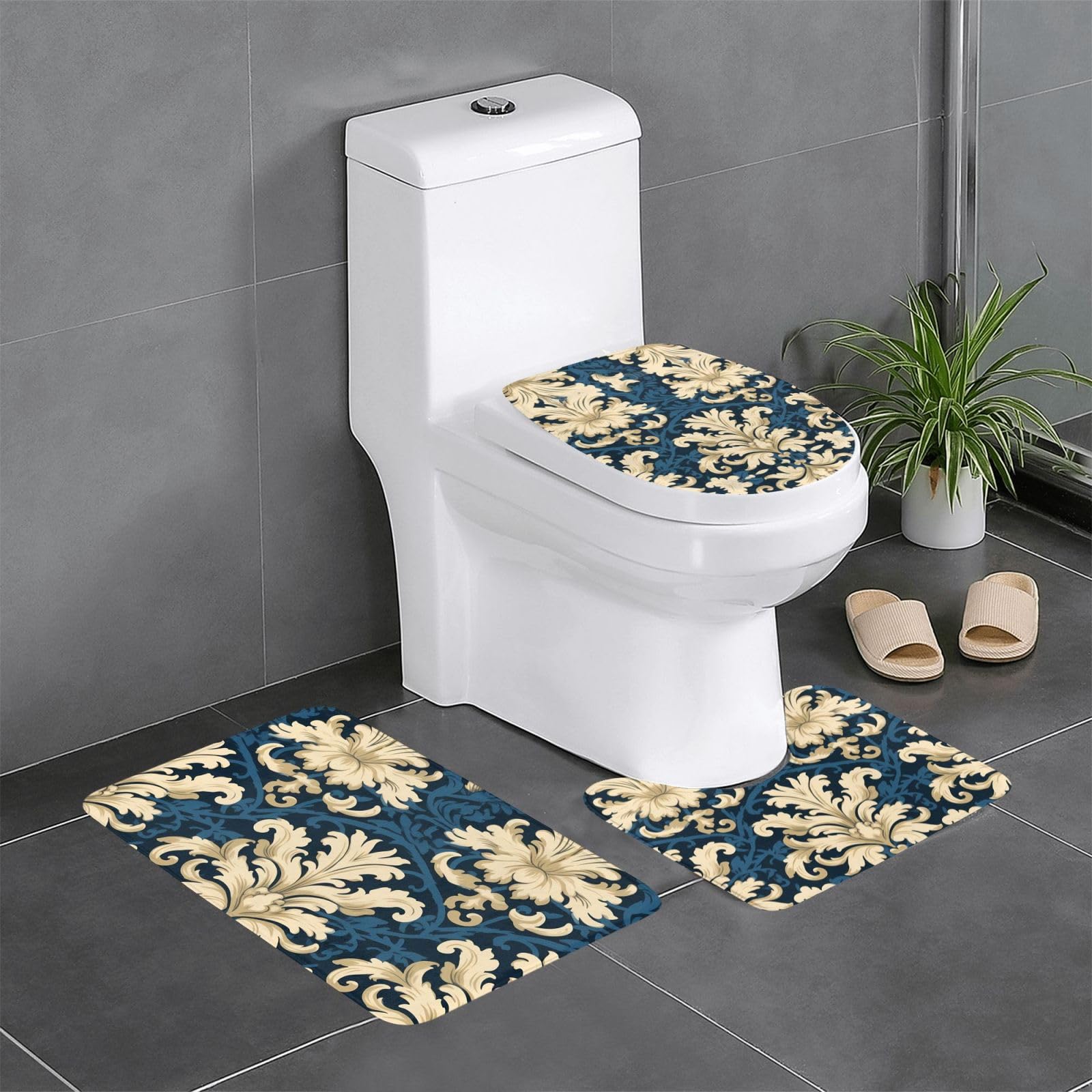 Lot de 3 tapis de salle de bain damassés, ensemble complet pour habiller votre meuble-lavabo