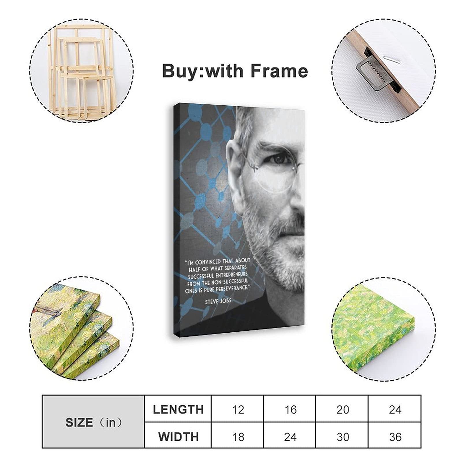 Steve Jobs Posters Motivational Citazioni 8 Tela Camera da Letto Decor Stampa Ufficio Dormitorio Camera Decor Regali Cornice 30 × 45 cm