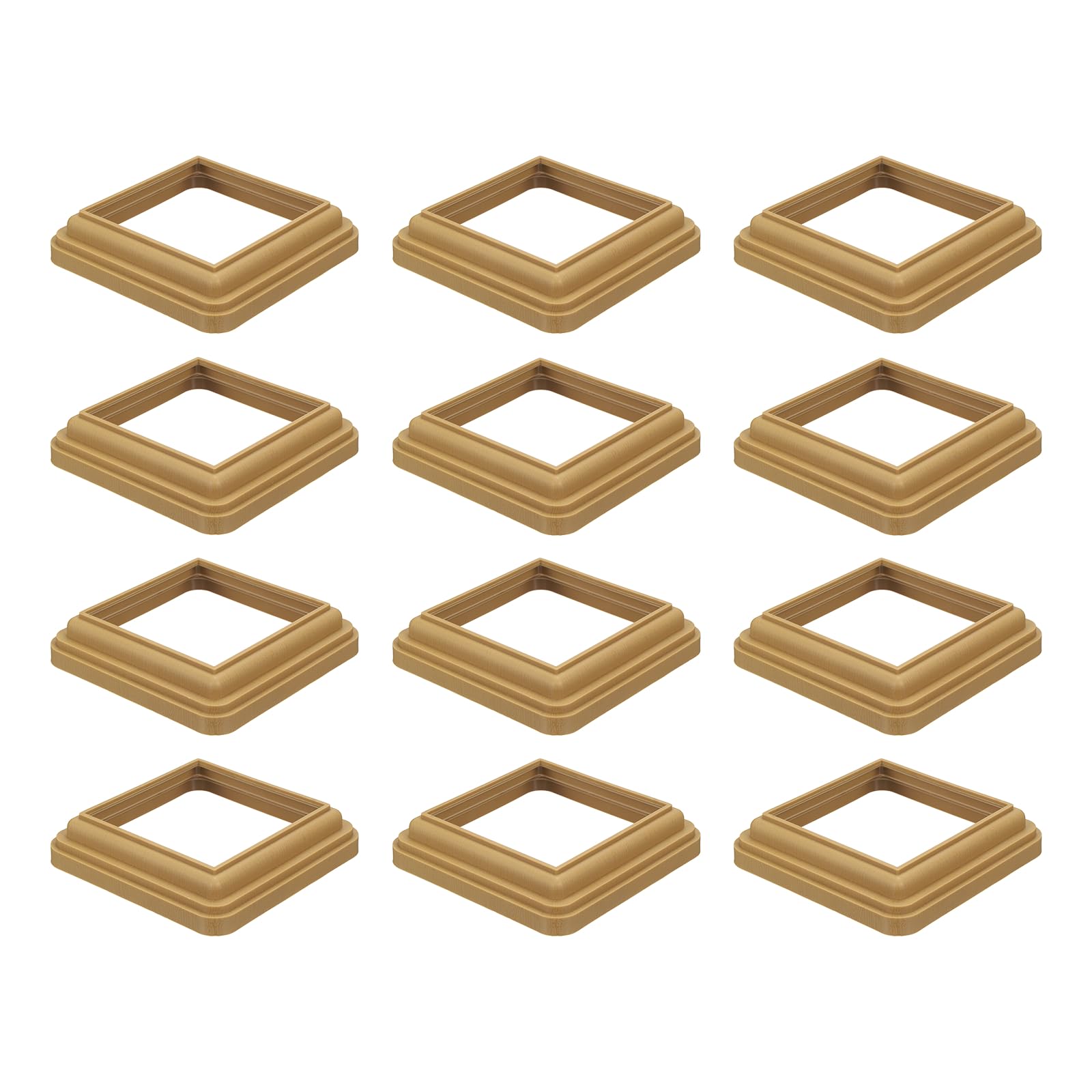 sourcing map 12Pcs Post Skirt, 4 x 4 Inch One-Piece Plastic Post Base Cover, Deck Post Base Cover Trim Skirt for Fence Wood Stair Handrail Railing Porch, Wood Color