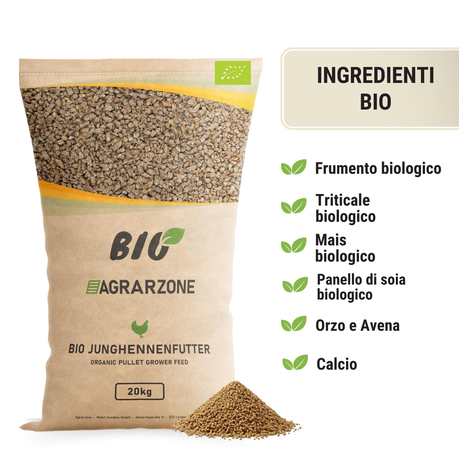 Agrarzone BIO Mangime per Pollastre 20 kg - Alimento Completo per Giovani Galline (6-21 Settimane) - Per Sviluppo Sano & Crescita - Premium Austria Senza OGM