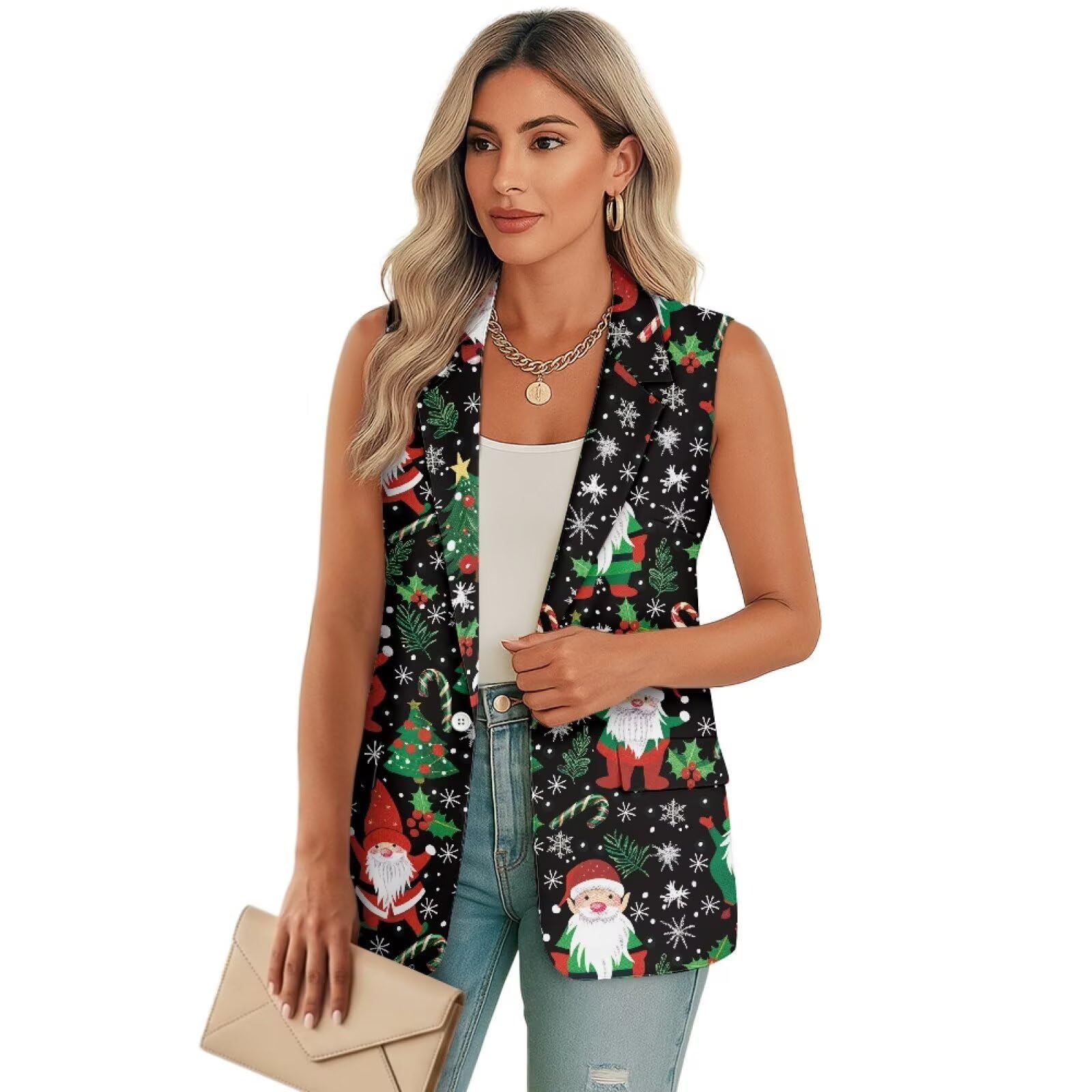 Suit Jackets for Women Lightweight Christmas Suit Vests for Party Casual Womens Loose Blazers with Pockets