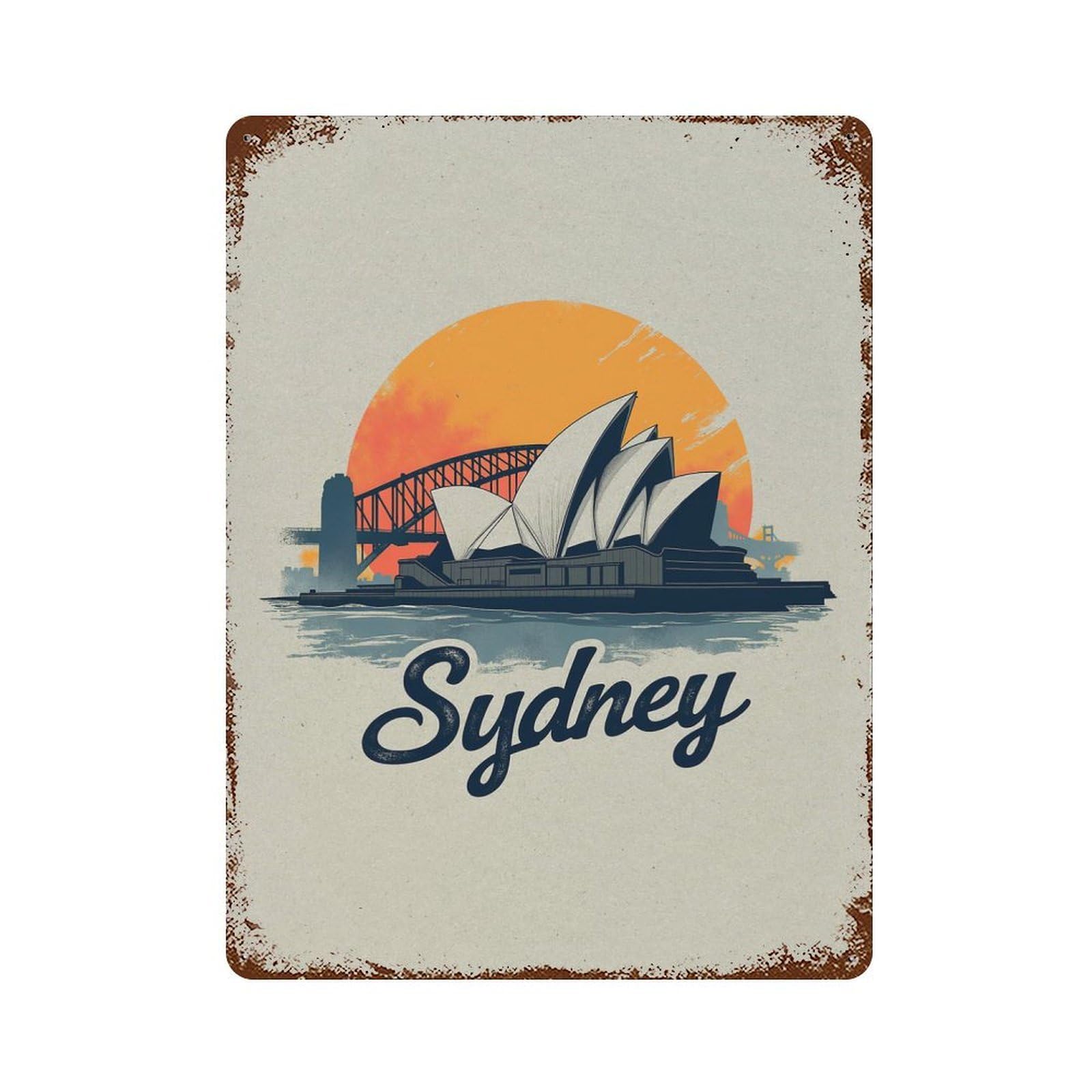 Rust Effect Sydney Opera House And Harbour Bridge Distressed Metal Wall Sign 15.7"x11.8", Farmhouse Wall Decor for Office, Studio And Wall Decor