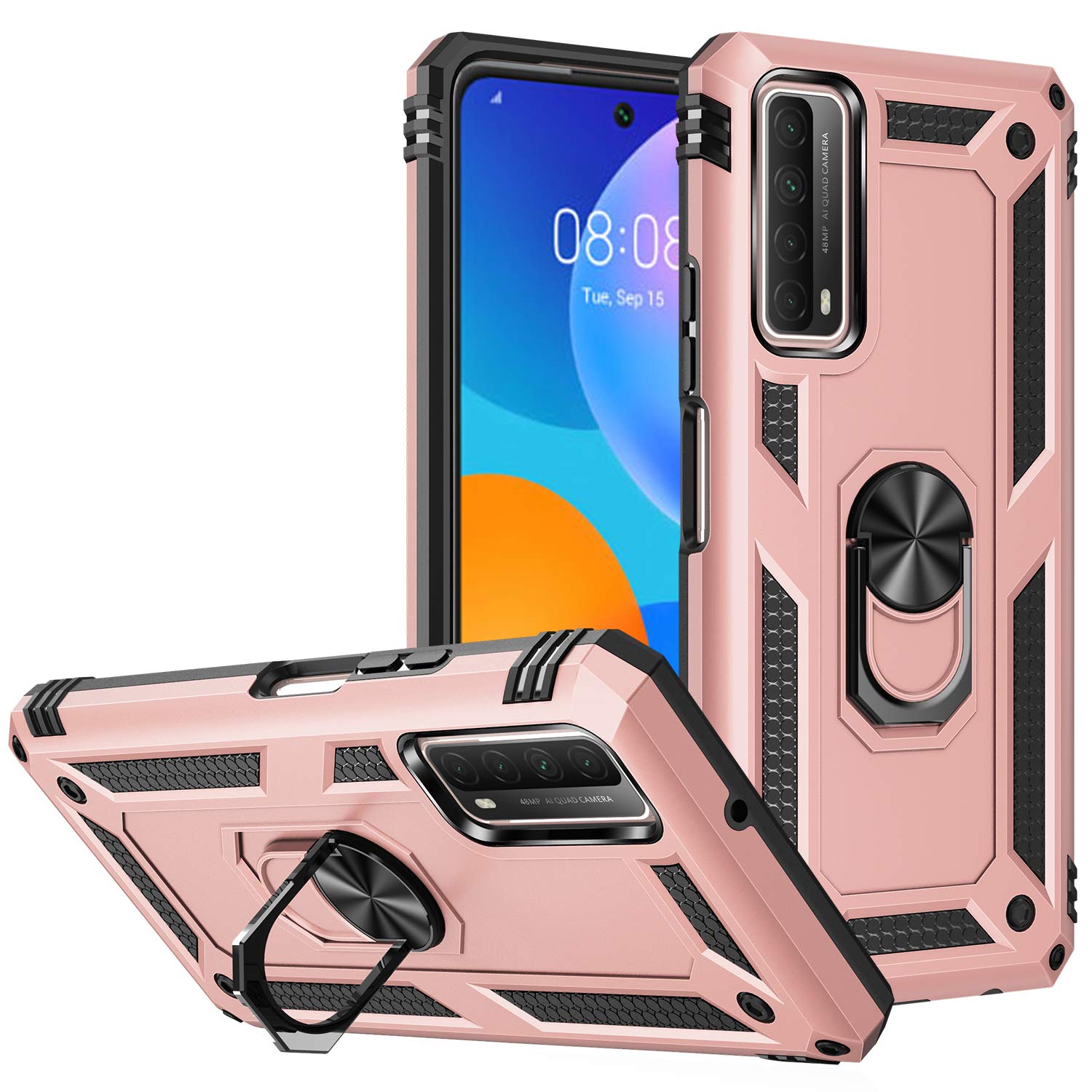 Asuwish Handyhülle Für Huawei P Smart 2021 – Mit Glas-Schutzfolie & Magnet-Ring-Ständer (Roségold)