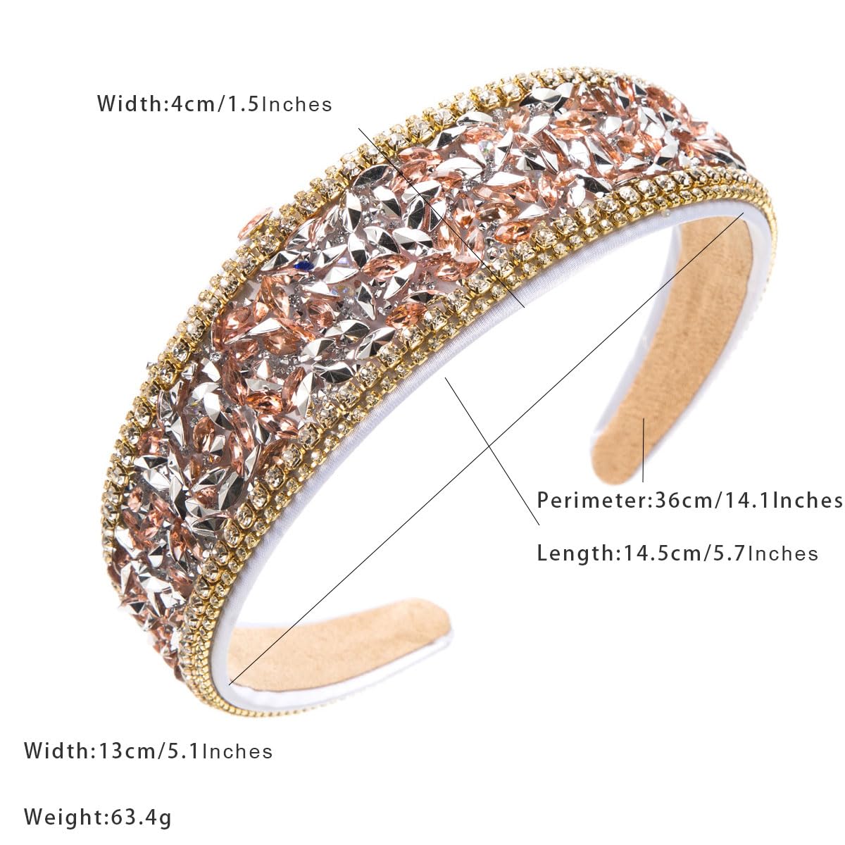 Rhinestone Pearl Headband Padded Wide Hairband Bling Crystal Headhoop Glitter Head Bands for Women Girls 25510 - Image 2