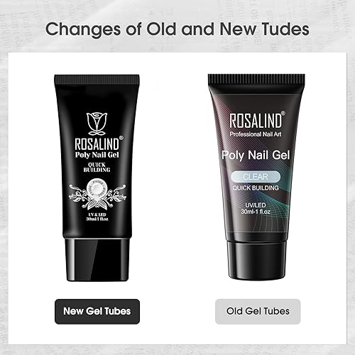 Vista 2 de ROSALIND Gel de extensión transparente, 2 piezas de 1 onza/1.0 fl oz kit de gel de uñas transparente constructor transparente, tubo de polietileno