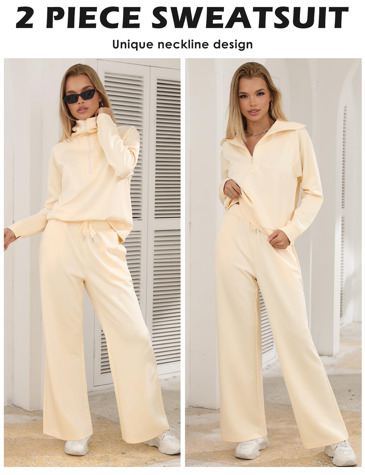 Conjunto deportivo de 2 piezas para mujer, sudadera con media cremallera, pantalones de chándal de pierna ancha, conjunto moderno a juego