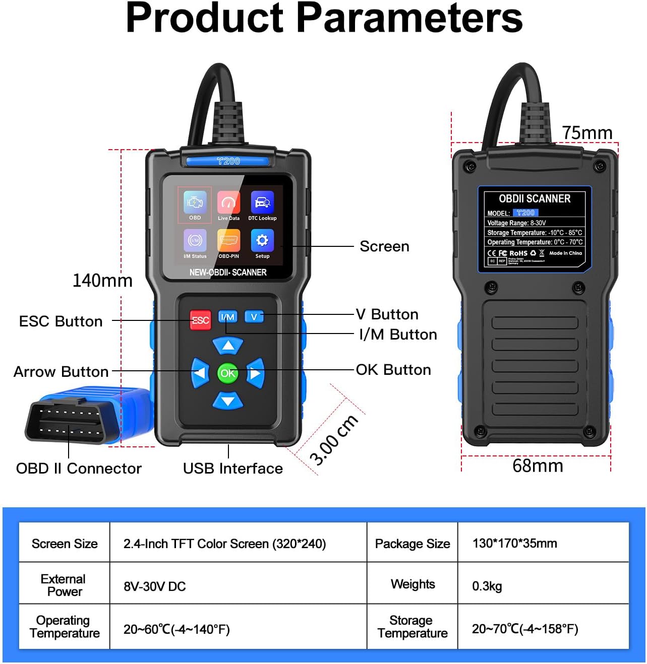 Obd2 Scanner Diagnostic Tool Car Check Engine Fault Code Reader with Reset Clear Error Codes for Chevrolet Toyota Gm Ford Honda Hyundai BMW Bezn VW Audi Vehicles etc Car Accessories CAN Scan