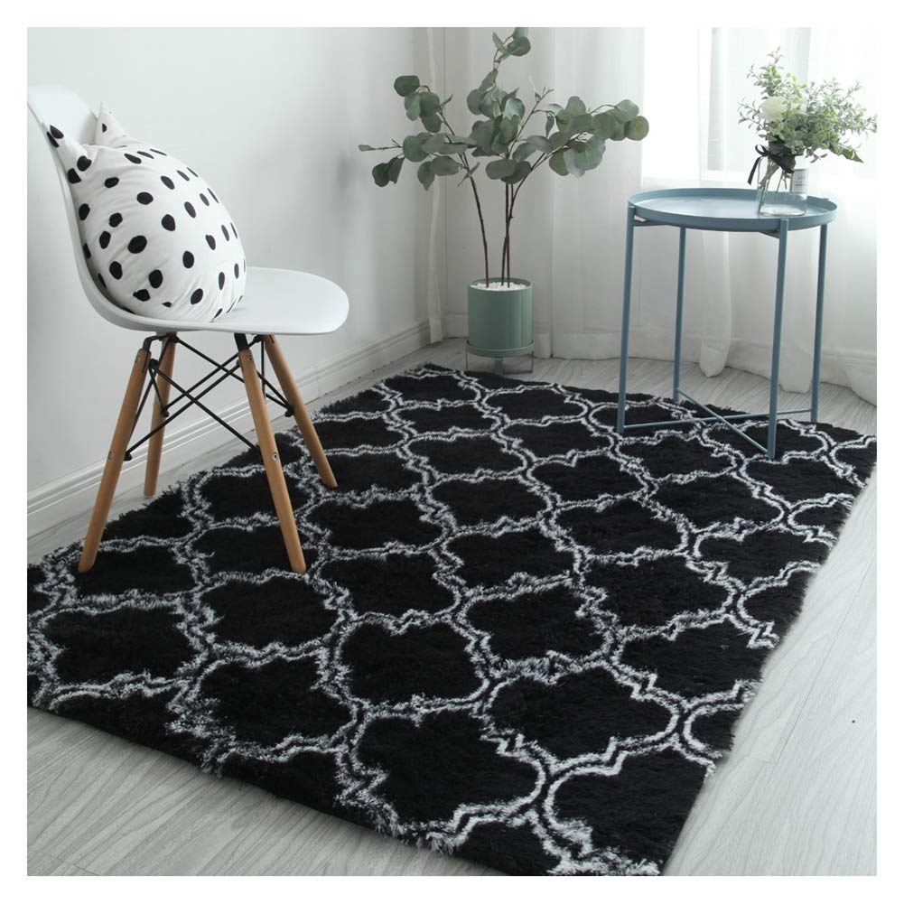 Tapis Fausse Fourrure, Tapis Peluche Tapis Moelleux pour Salon Chambre Canapé étage,Tapis Puériculture,Noir,100x160cm(3.3x5.2ft)