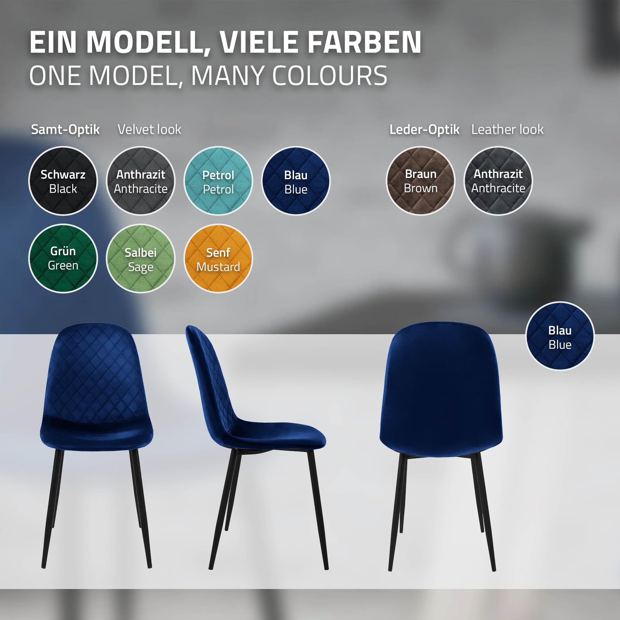 ML-Design Juego de 4x Sillas de Comedor Azul Oscuro con respaldo Asiento Ergonómico Acolchado Tapizado de Terciopelo con Patas de Metal Sillón de Diseño Moderno para Mesa de Salón, Escritorio o Cocina