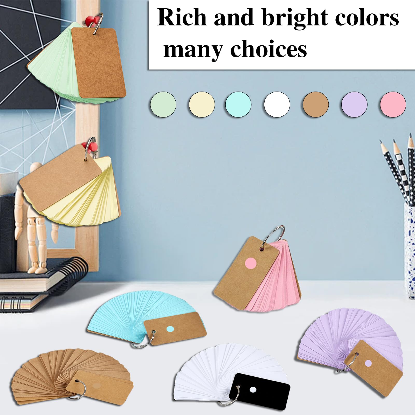 WUMUZAI 100 Pieces Flash Cards with Rings and Cover for Studying 4 x 7 cm Small Blank Index Note Cards Double Side - Image 3