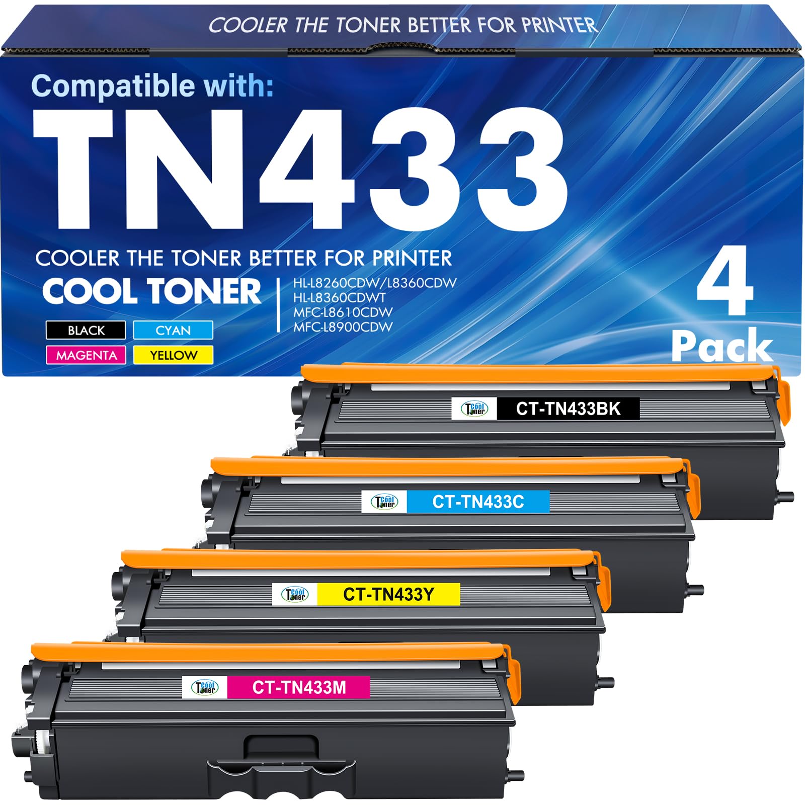 TN433 Toner Cartridge Set for Brother TN-433 TN431 TN-431 MFC-l8900Cdw | Compatible for Brother TN 433 431 MFC-l8900Cdw HL-L8360Cdw MFC l8900Cdw HL-L8260Cdw MFC-L8610Cdw HL-L8360Cdwt Printer 4 Pack