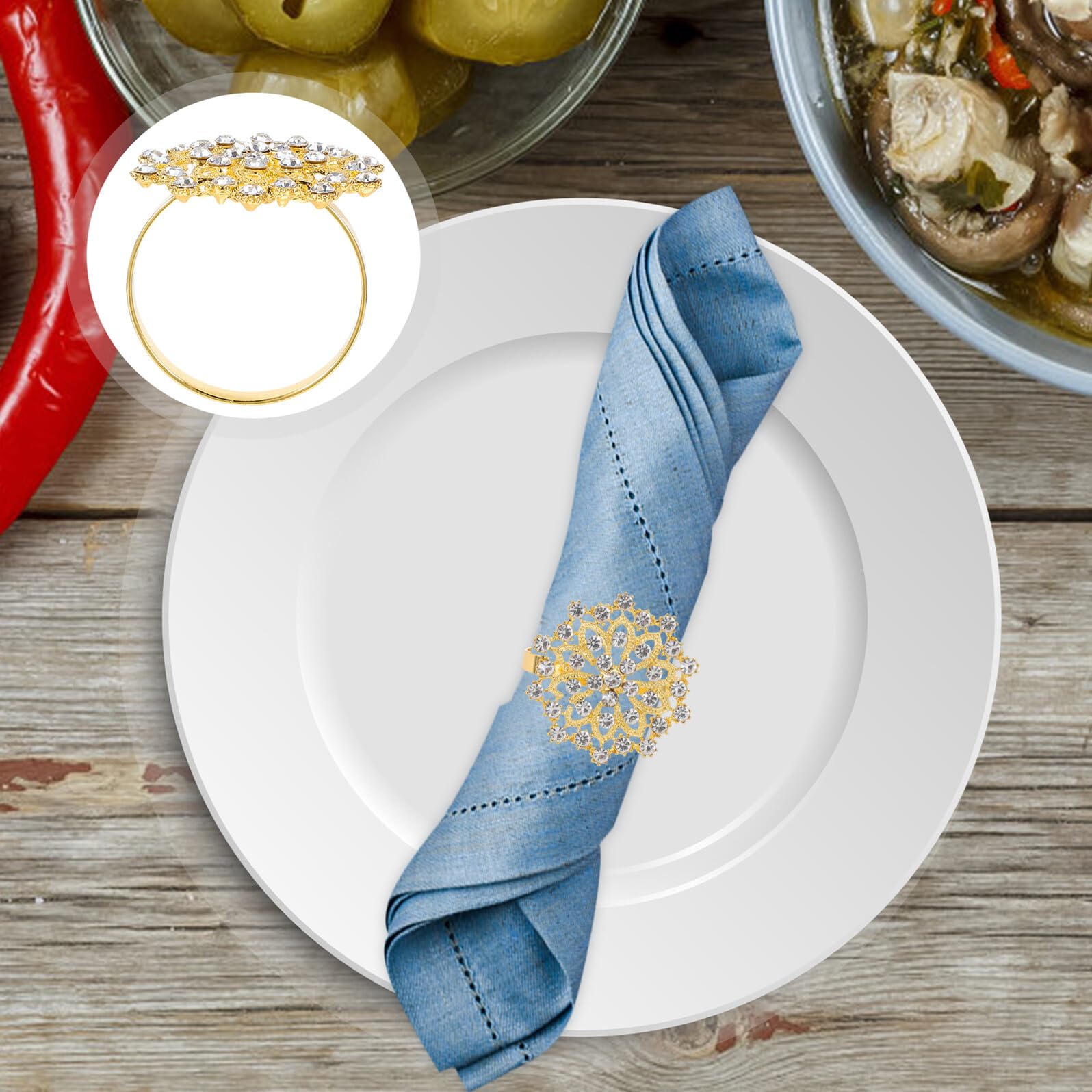 NOLITOY 12pièces Ronds de Serviette Strass Décoratifs et Ajourés Fer Doré pour Banquet de Mariage Lot