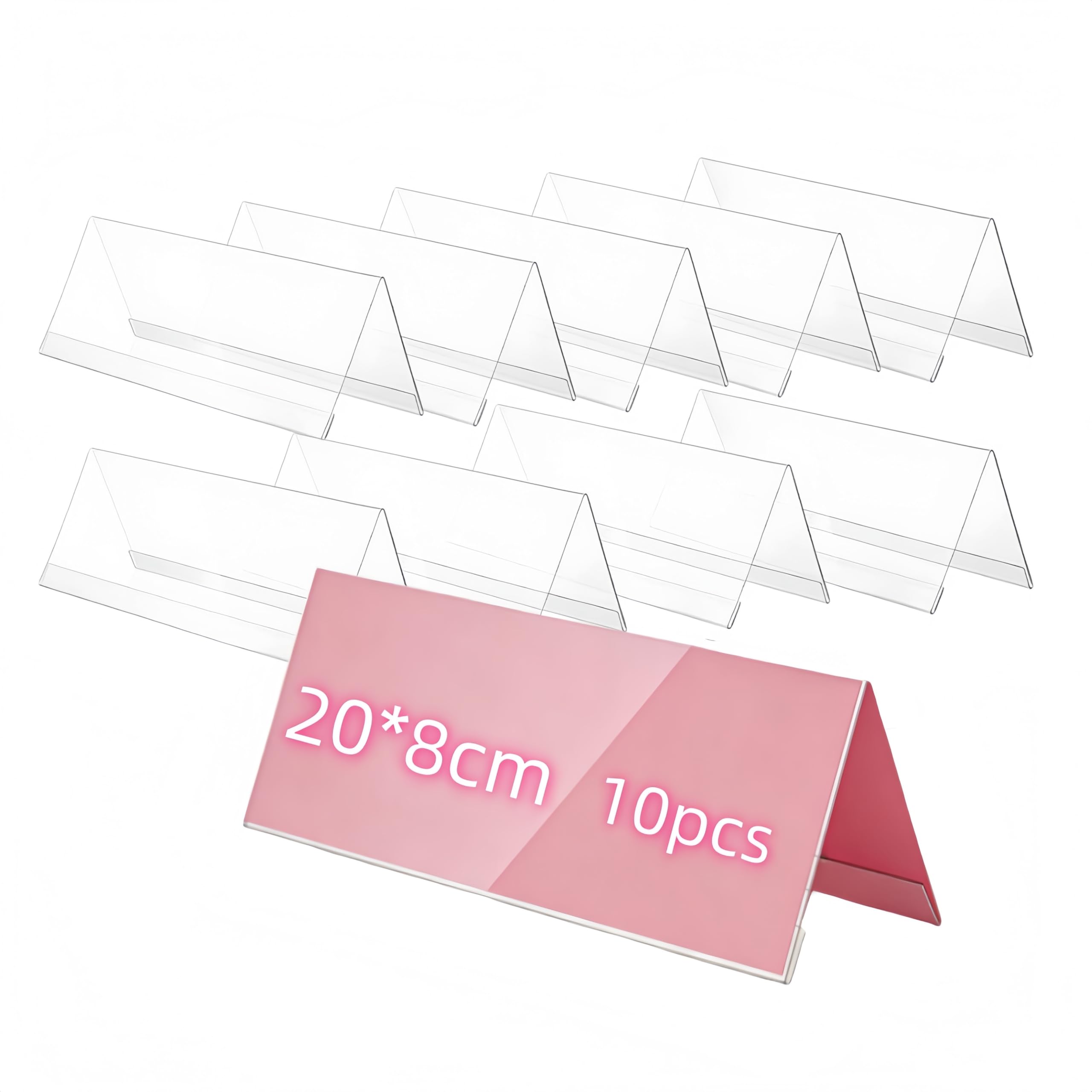 Supporto per cartelli a forma di V - 10 targhe acriliche per nome del tavolo 20 x 8 cm, identificatori per ufficio, conferenze aziendali, sala riunioni e attività di formazione