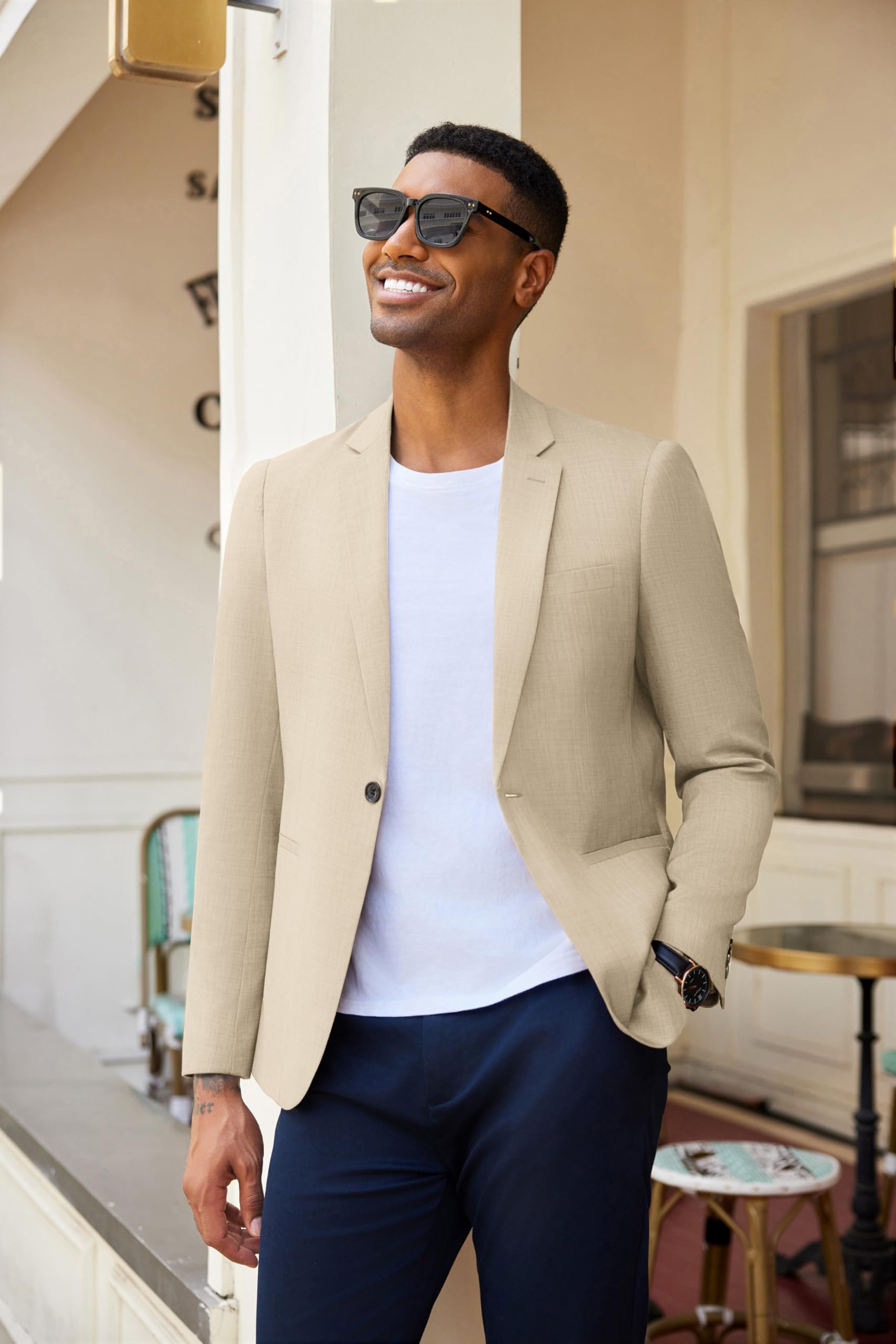 COOFANDY Giacca da uomo in lino, stile casual, slim fit, sportiva, con due bottoni, giacca estiva leggera per lavoro e sport