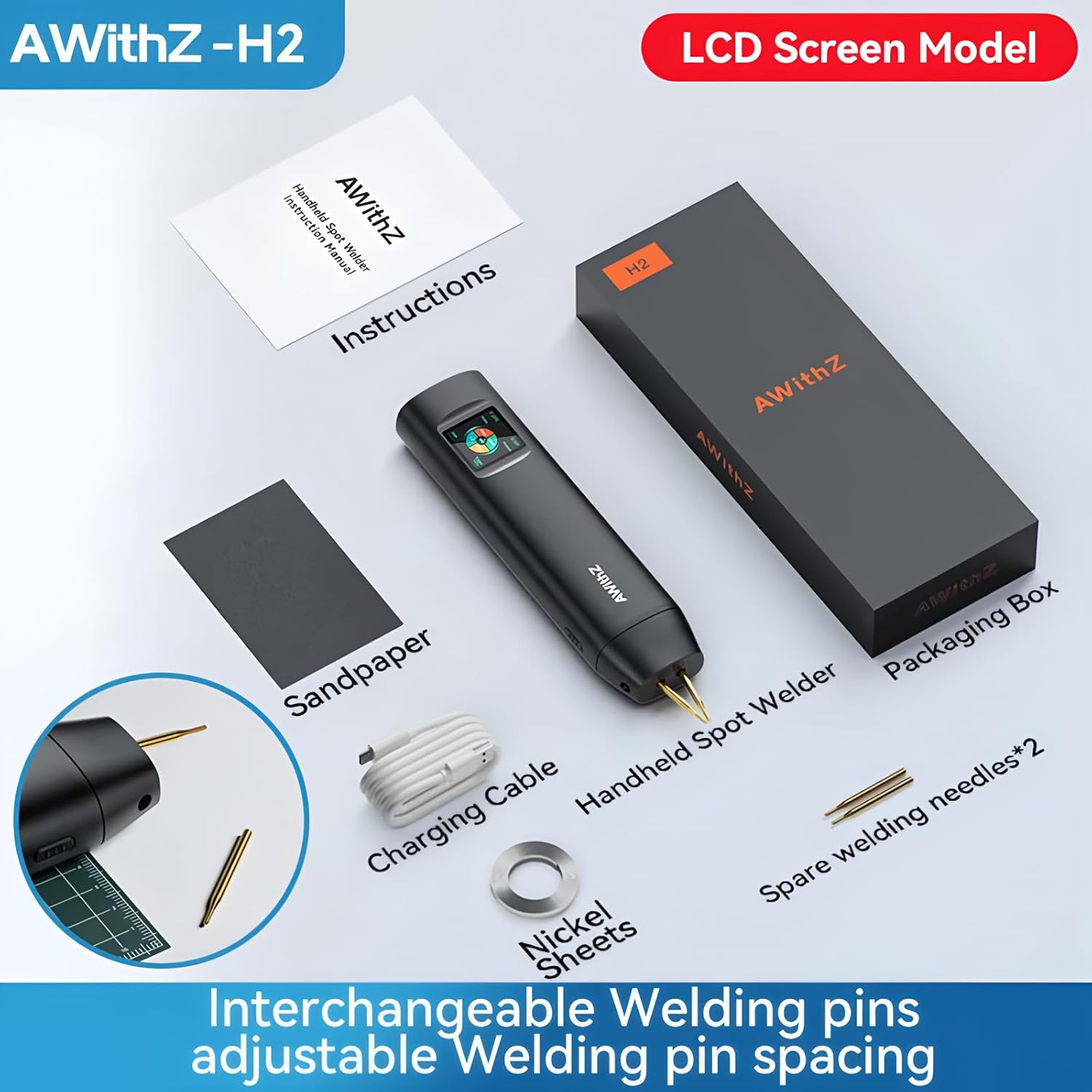 Spot Welder, Battery Welder, One Hand Operation, Interchangeable Needles, Support Automatic and Manual Mode, 11 Levels Adjustable(H2)
