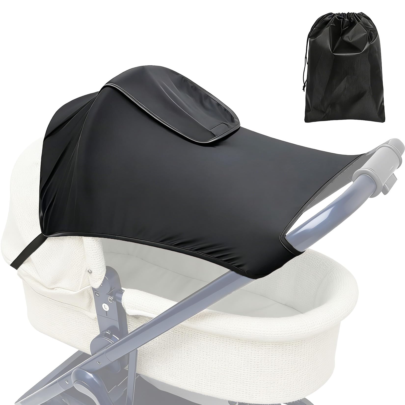 Parasole per passeggino con finestra, impermeabile, regolabile, universale, con protezione UV (nero)