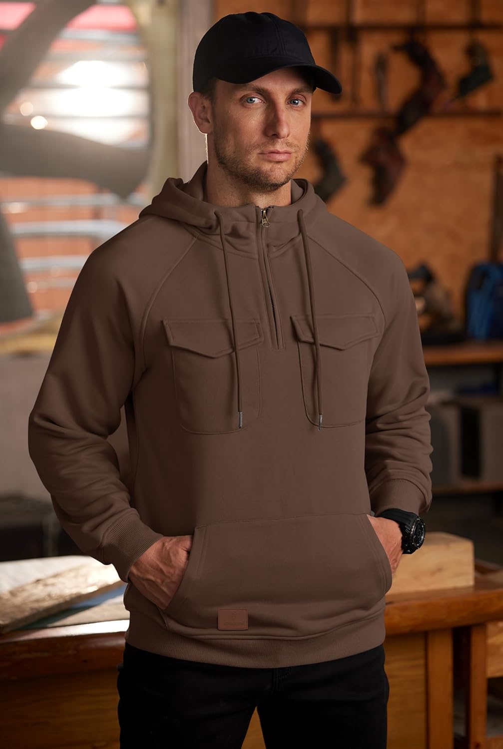 Men's Cargo Hoodie Quarter-Zip Midweight Casual Workwear Tactical Pullover with Pockets (S-3XL) - Image 3
