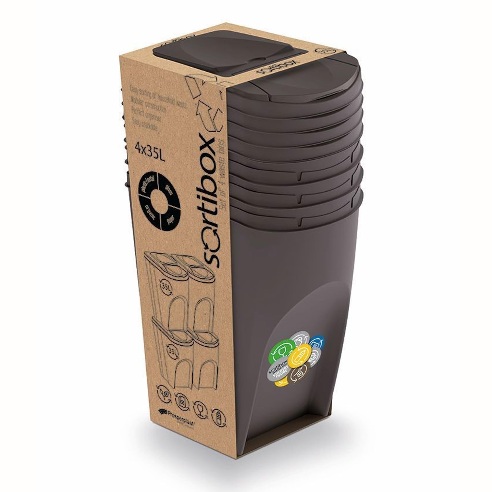rg-vertrieb JUEGO DE 4 CUBOS DE RECICLAJE 140L PROSPERPLAST SORTIBOX DE PLASTICO en Color Antracita