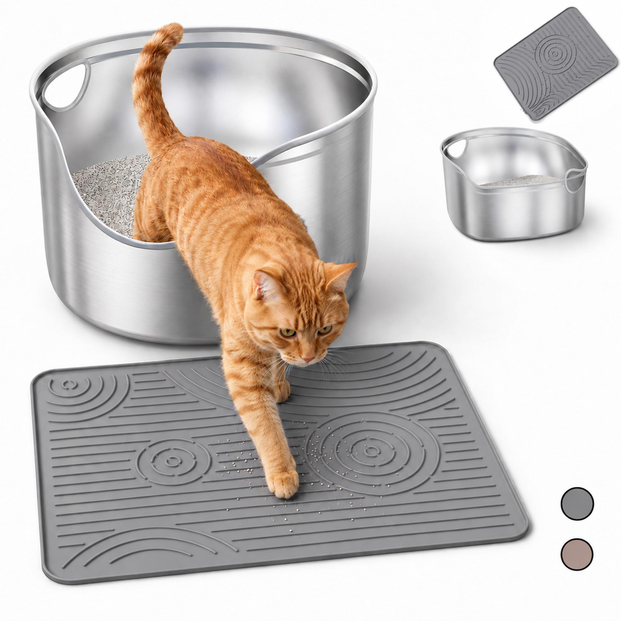 Wingcases Dark Grey Cat Litter Mat, 40X30cm Silicone Litter Trapping Mat, Grey