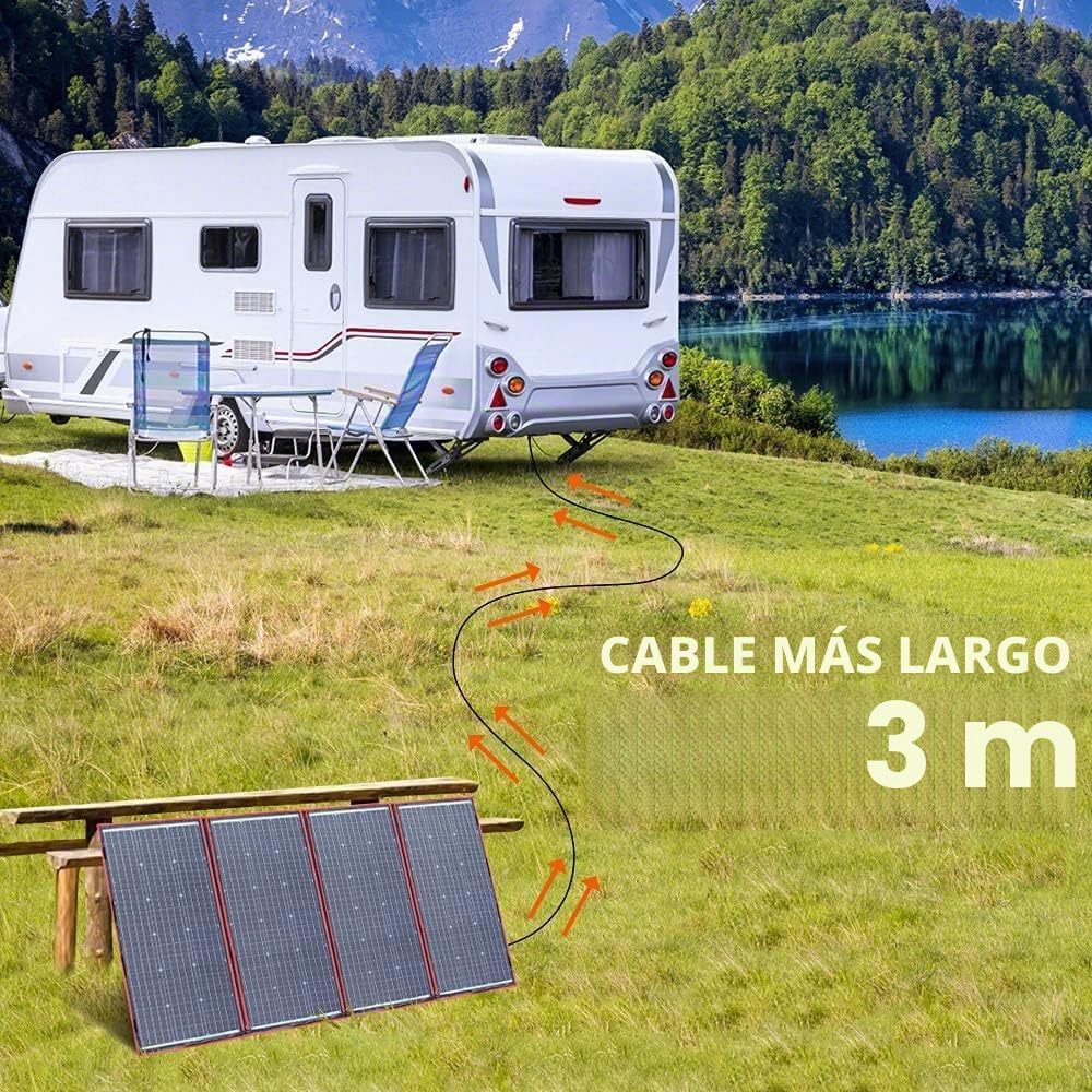 DOKIO Panel Solar Portátil Plegable 300W 18V Kit monocristalino, incluye controlador de carga solar y cable PV para batería de coche de 12V