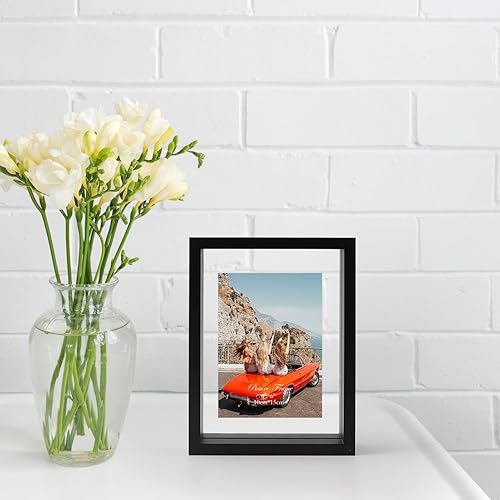 Miniatura 6 de Portarretratos de 4 x 6, paquete de 4 portarretratos flotantes de doble cristal para fotos de hasta 6 x 8 pulgadas, para colgar en el escritorio o