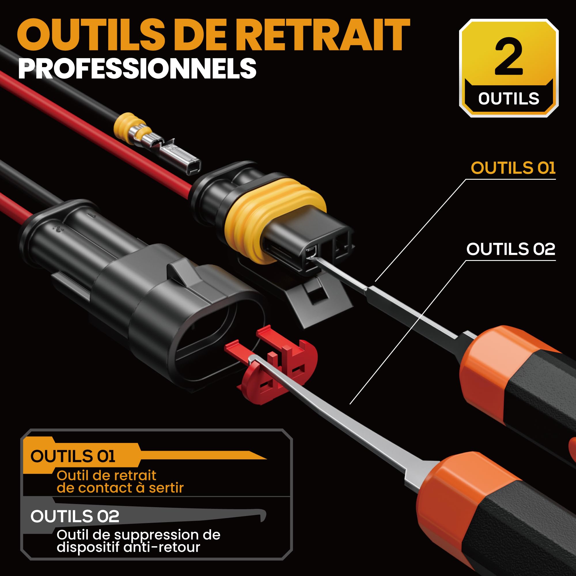 SOMELINE Kit de connecteurs automobiles étanches, Pince à sertir 0,34–2,5 mm², avec connecteurs 1/2/3/4/5 broches, outil de démontage | Pince à sertir compatible avec les connecteurs AMP série 1.5