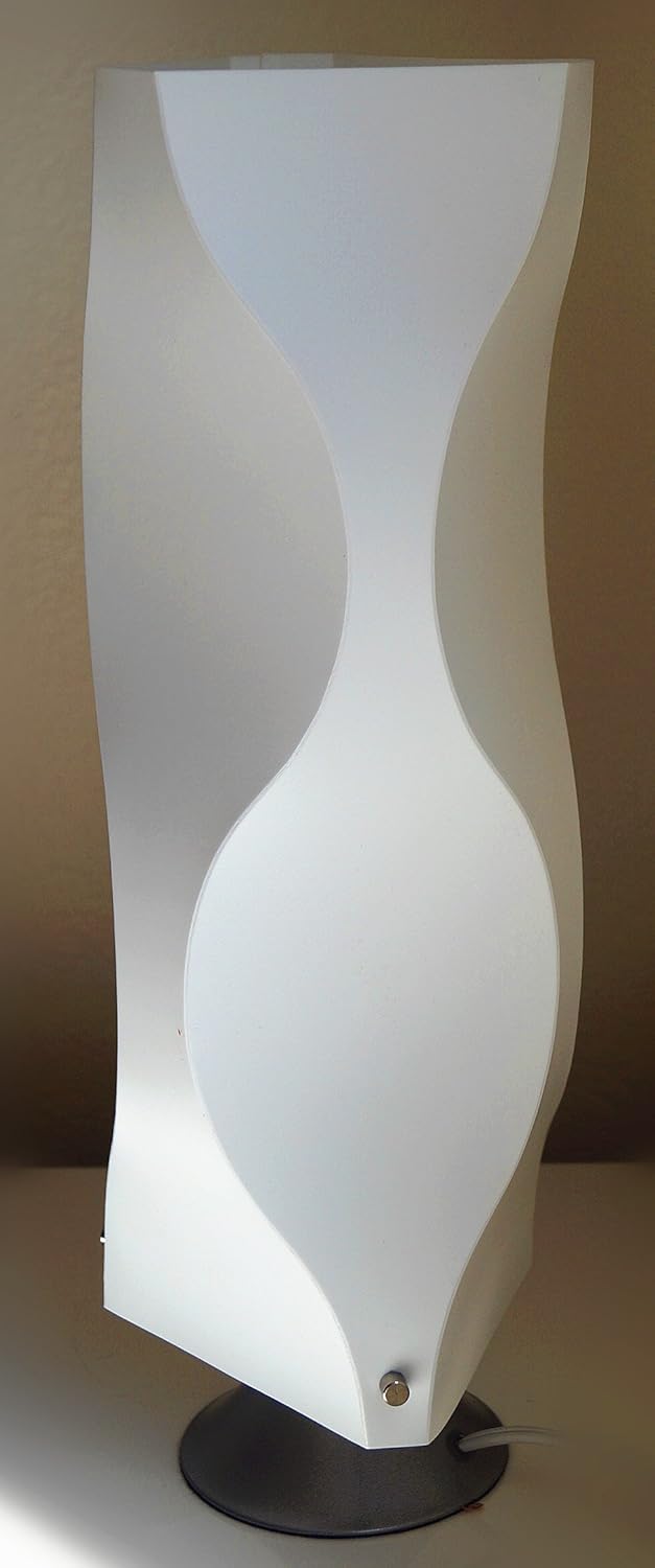 Table Lamp JK102S Contemporary Modern Asian style wavy white plastic shade Lighting with Art Deco design for Living Room Bedroom bedside teen and kids room … (LED bulb prefered)