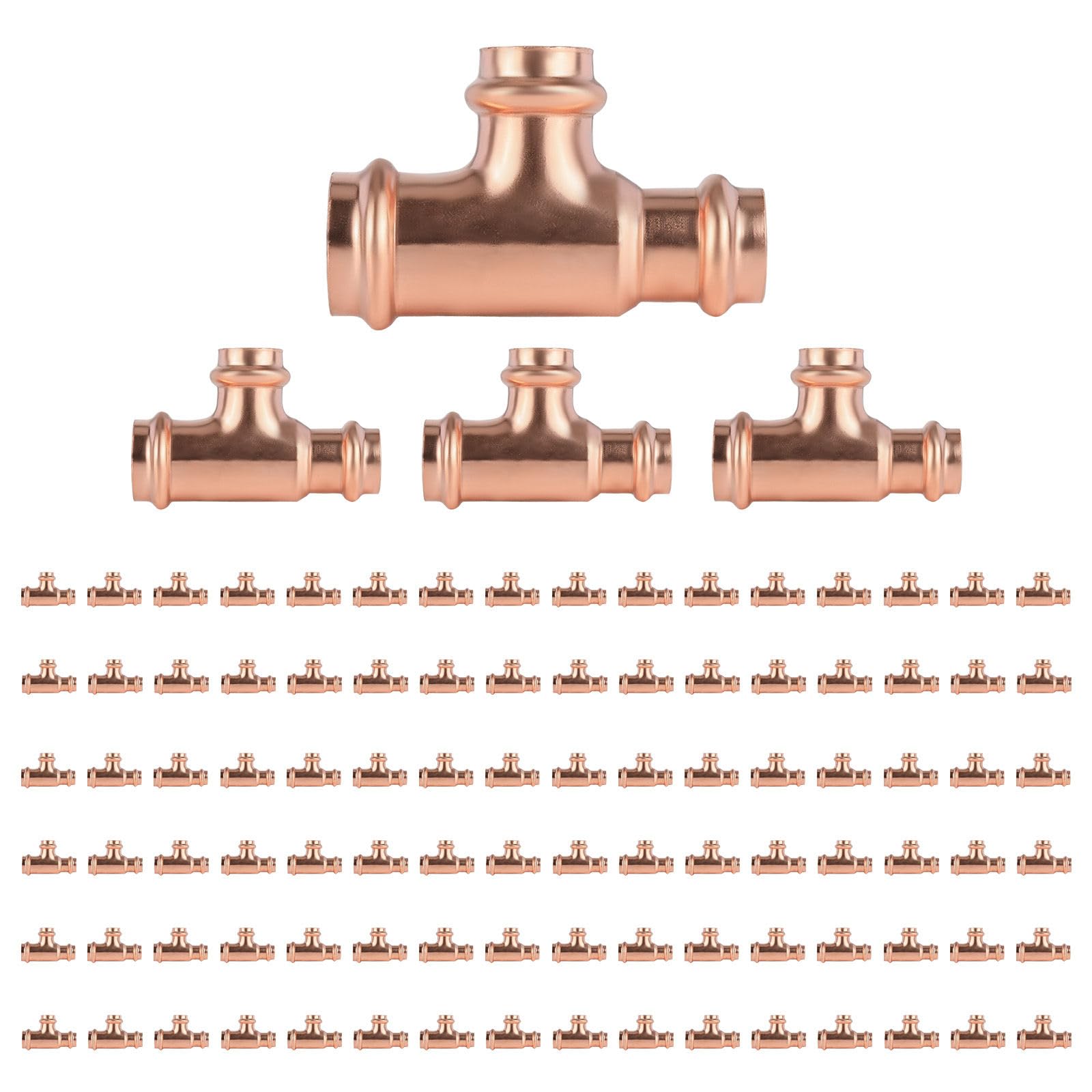 Paquete de 100 Conectores en T reductores de Cobre GUOFIS, 1" P x 3/4" P x 3/4", Conector en T Reductor de presión para plomería, derivación de transición de tamaño de tubería de Tres vías