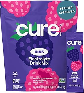 Cure Hydration Mixed Berry Kids Electrolyte Drink Mix - Clean, Sugar-Free Rehydration (14 Packets)