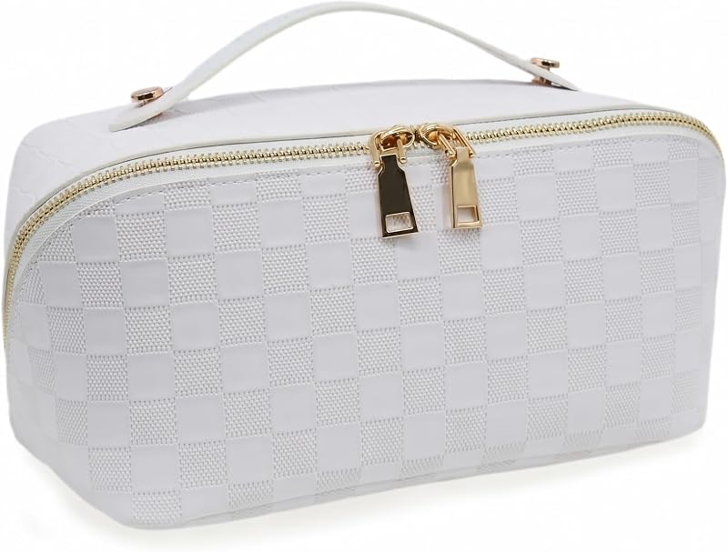 Necessaire de maquiagem JINYIBAGS em couro sintético, com zíper duplo, 02-White, JY25