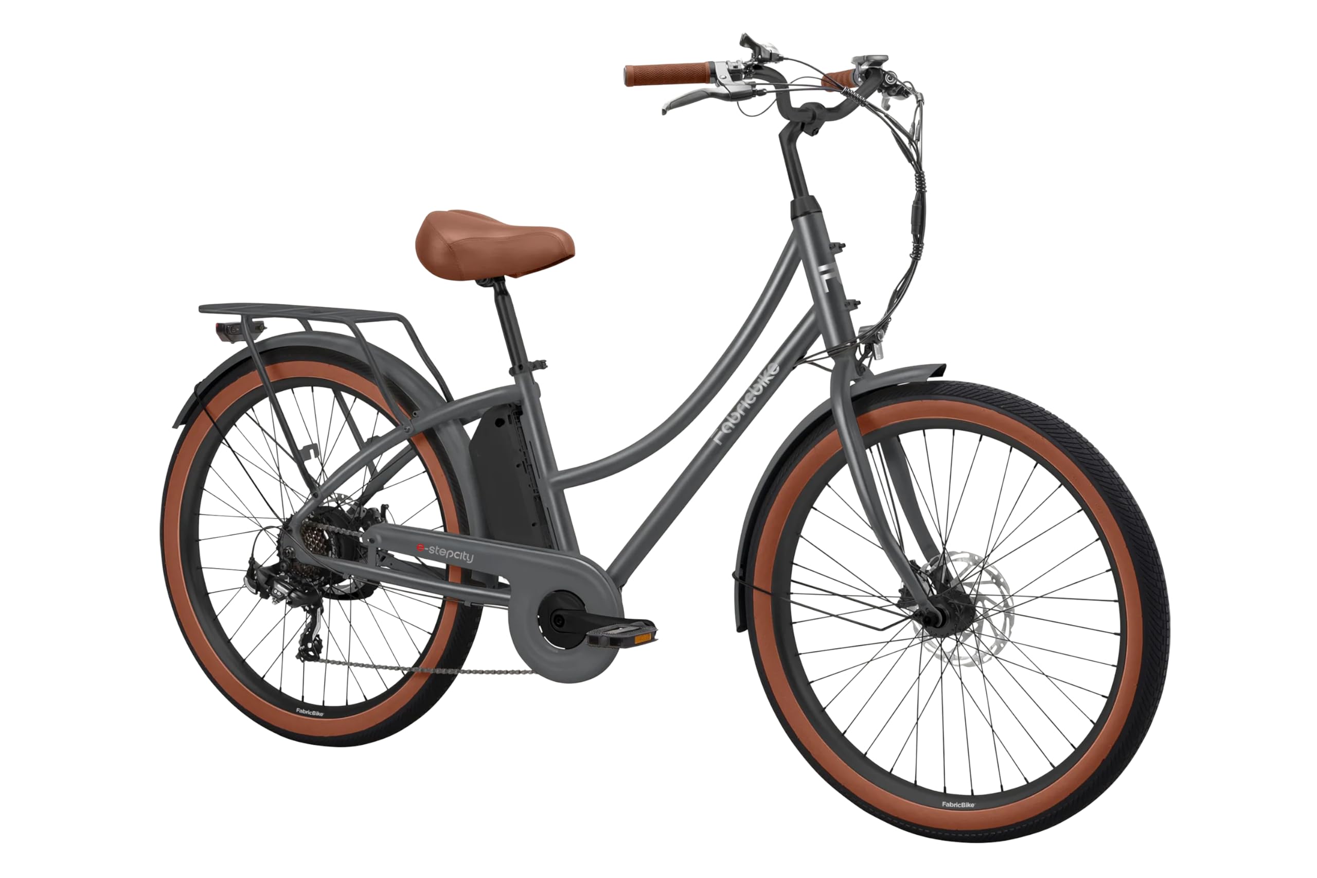 FabricBike E-Stepcity Vélo Électrique – 250W, Batterie 36V, Autonomie 60 km, 7 Vitesses Shimano, Freins à Disque, Cadre Ouvert, Éclairage & Porte-Bagages
