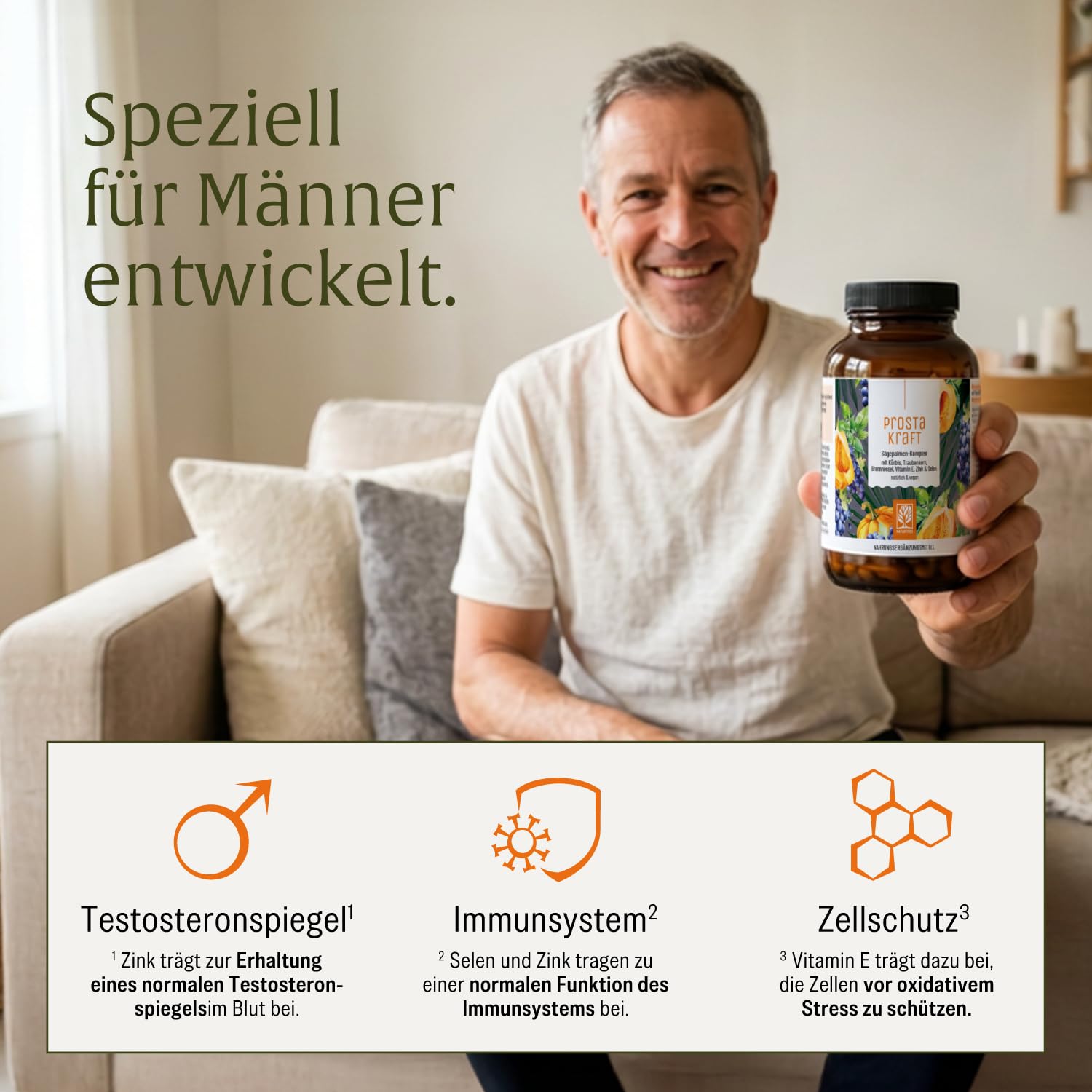 NATURTREU® Sägepalmen Komplex - 120 vegane Kapseln hochdosiert mit Sägepalmenextrakt (301 mg), Brennnessel, Kürbiskern mit Vitamin E, Zink, Selen - 2 Monatsvorrat