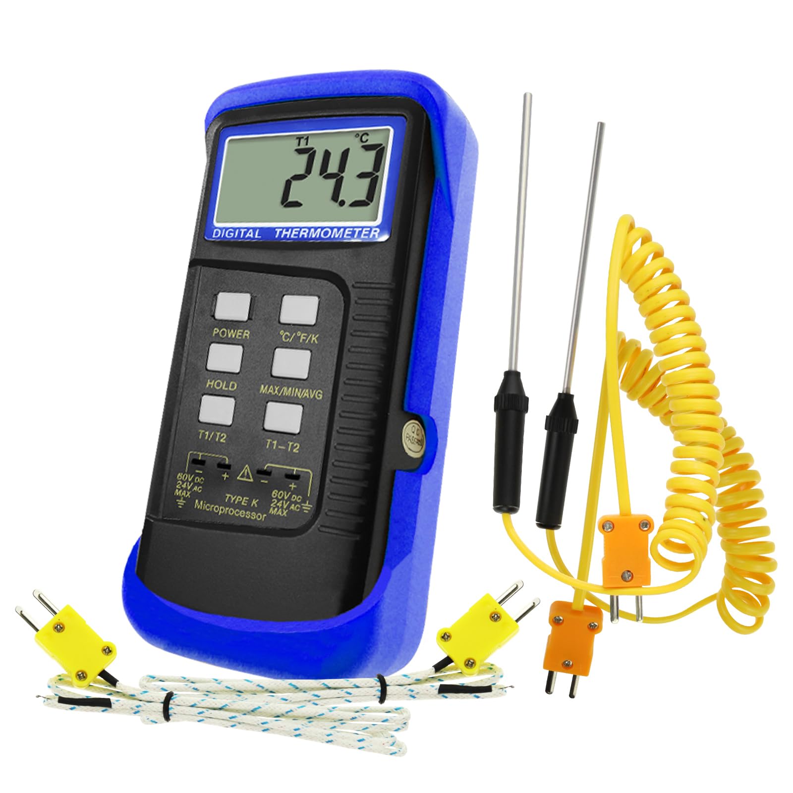 GAIN EXPRESS Termocoppia Tipo K Termometro 4 Sonde Acciaio Inossidabile Doppio Canale Alta Temperatura Kelvin