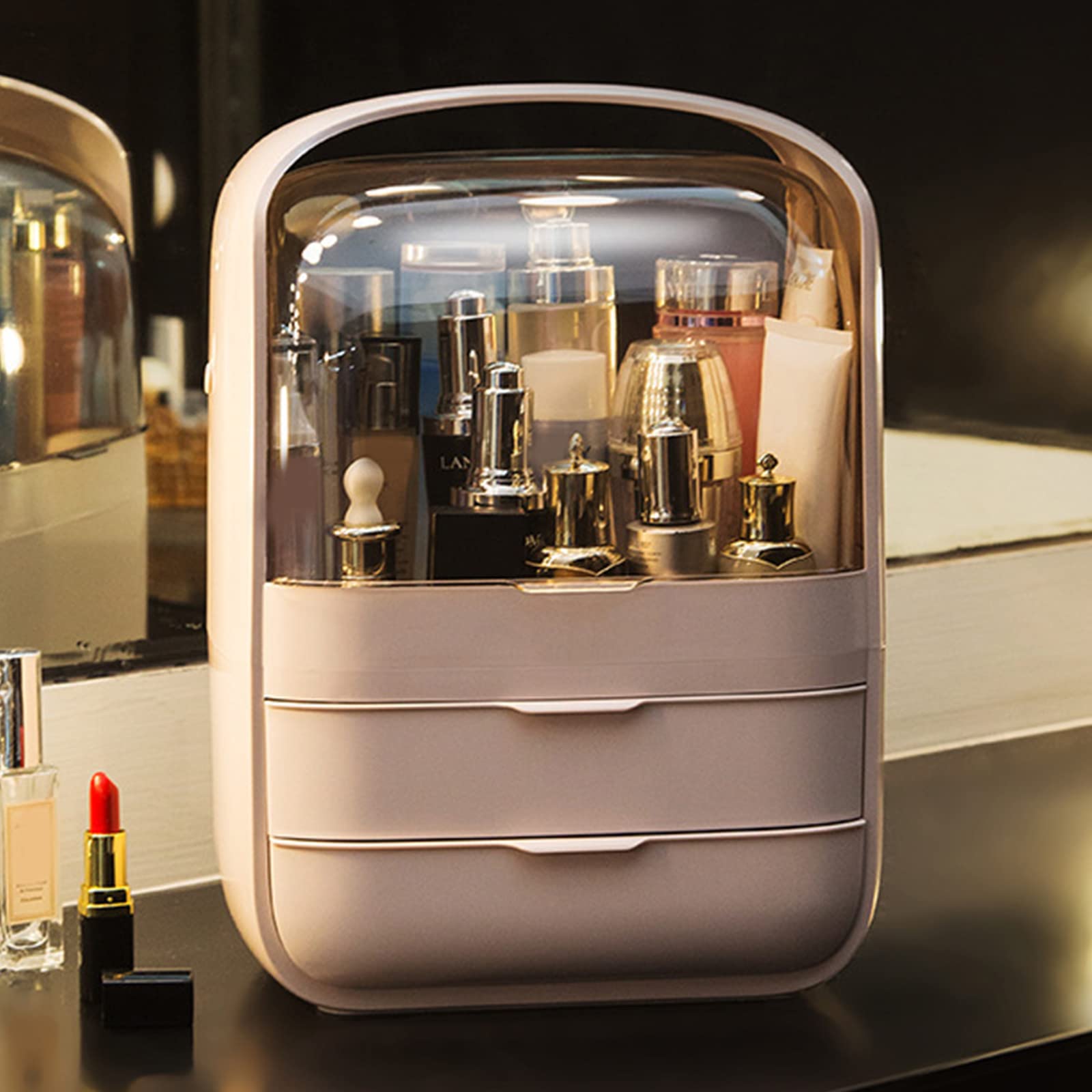 Caja de almacenamiento de maquillaje de plástico para escritorio, exquisita caja de almacenamiento de cosméticos, adecuada para niñas, mujeres, estudiantes universitarios, caja de almacenamiento